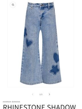 Hannah Banana Light Blue Rhinestone Heart Wide-Leg Jeans